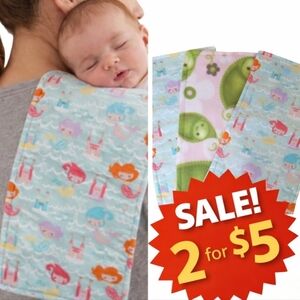 Set Of 3 Flannel & Terry Burp Cloth Handcrafted 15" X 8.5" Approx. New